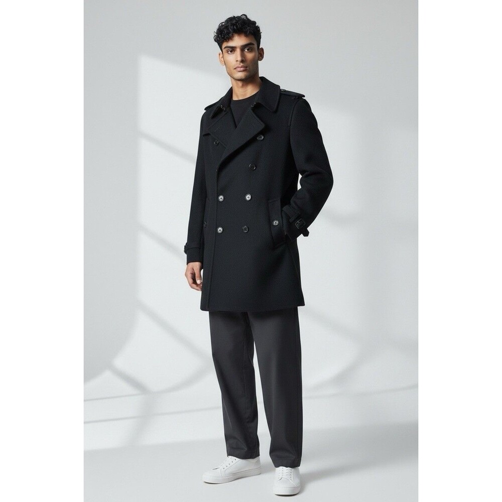 Burberry London Mens Wool Cashmere Double Breasted Coat Black IT 52 US 42 Large